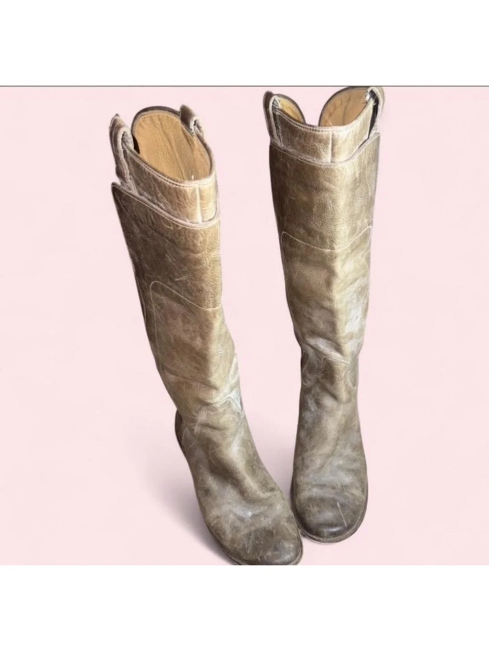 Frye Women's Tall Leather Boots Size 8 Taupe Western Style